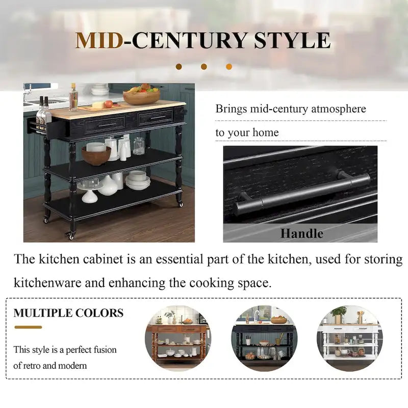 Rolling Kitchen Island with Storage, Wheels, Wine and Spice Rack