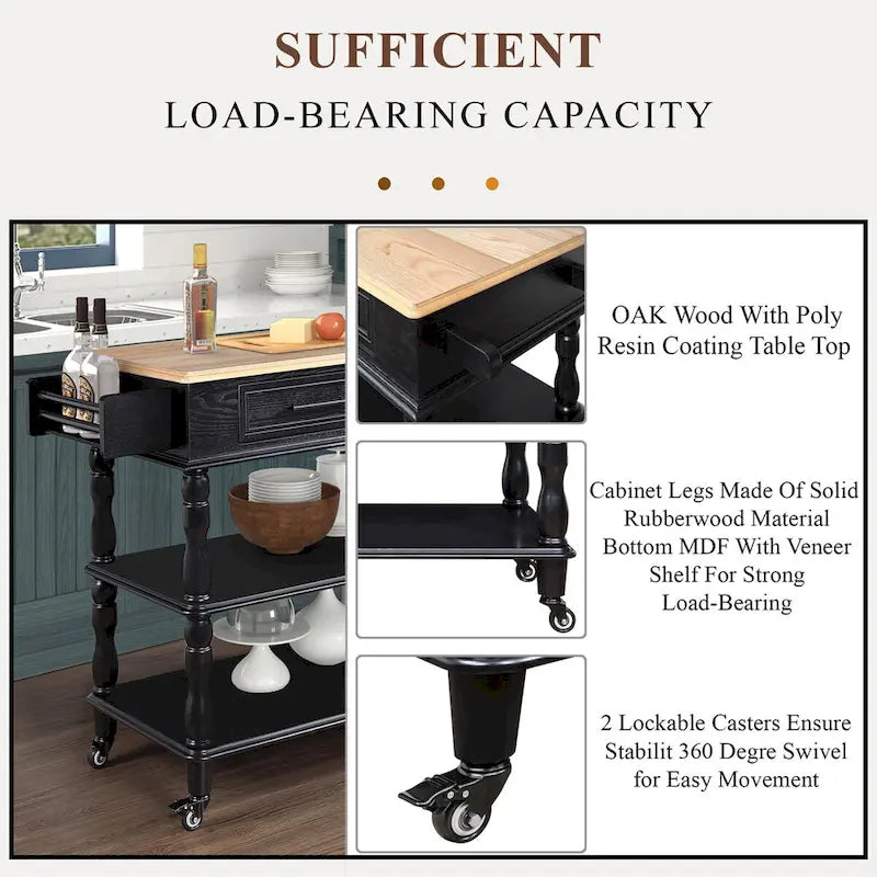 Rolling Kitchen Island with Storage, Wheels, Wine and Spice Rack