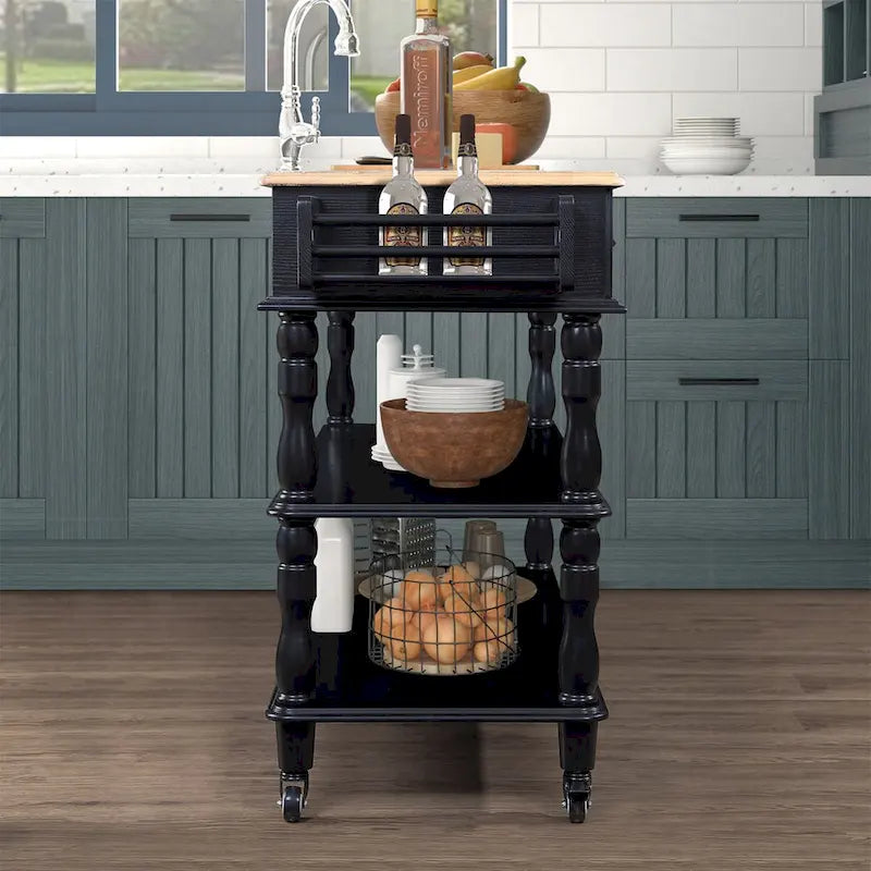 Rolling Kitchen Island with Storage, Wheels, Wine and Spice Rack