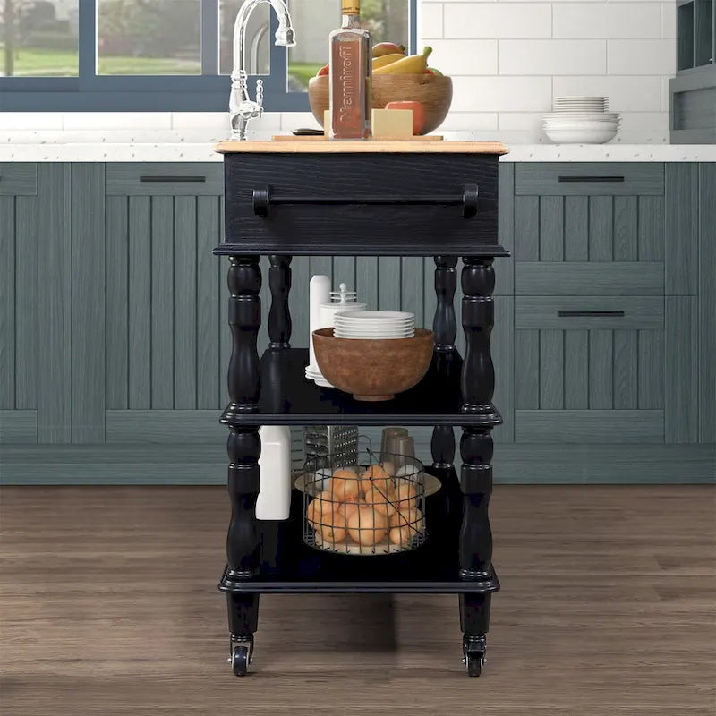 Rolling Kitchen Island with Storage, Wheels, Wine and Spice Rack