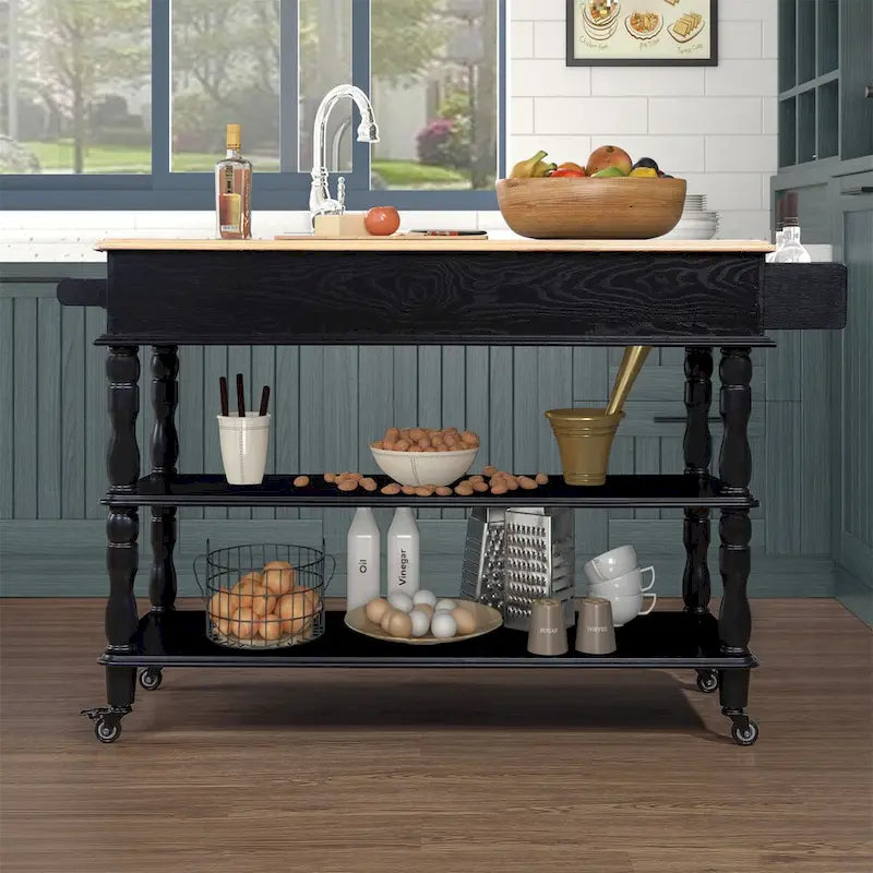 Rolling Kitchen Island with Storage, Wheels, Wine and Spice Rack