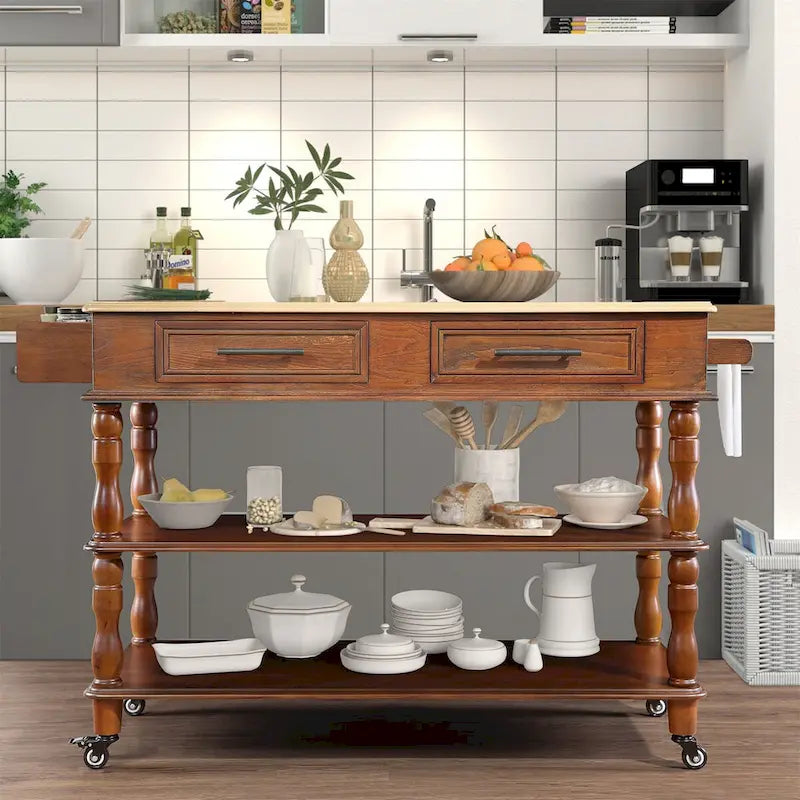 Rolling Kitchen Island with Storage, Wheels, Wine and Spice Rack