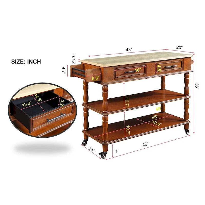 Rolling Kitchen Island with Storage, Wheels, Wine and Spice Rack