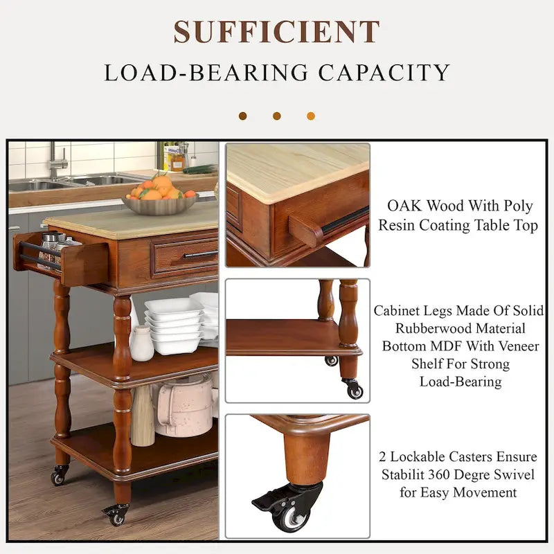 Rolling Kitchen Island with Storage, Wheels, Wine and Spice Rack