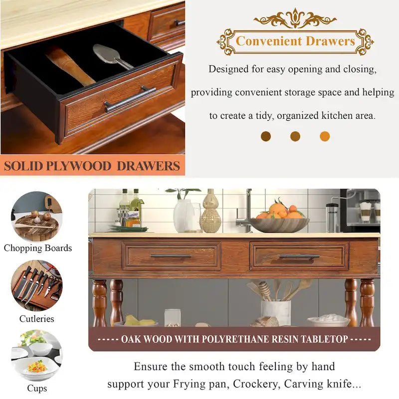 Rolling Kitchen Island with Storage, Wheels, Wine and Spice Rack