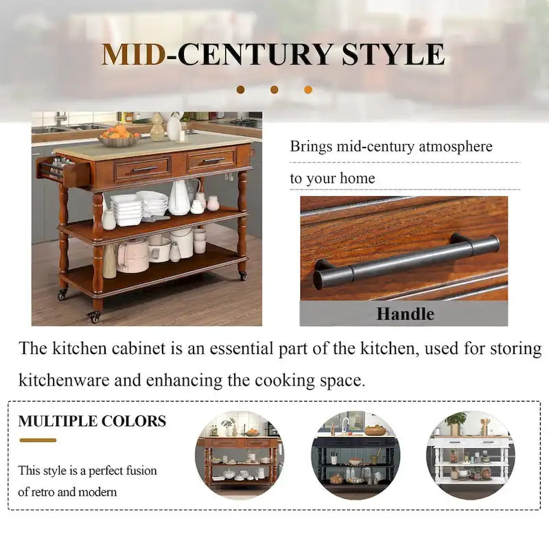Rolling Kitchen Island with Storage, Wheels, Wine and Spice Rack