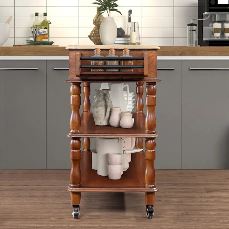 Rolling Kitchen Island with Storage, Wheels, Wine and Spice Rack