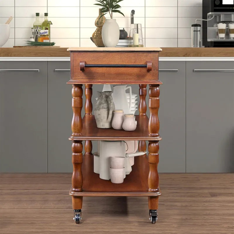 Rolling Kitchen Island with Storage, Wheels, Wine and Spice Rack