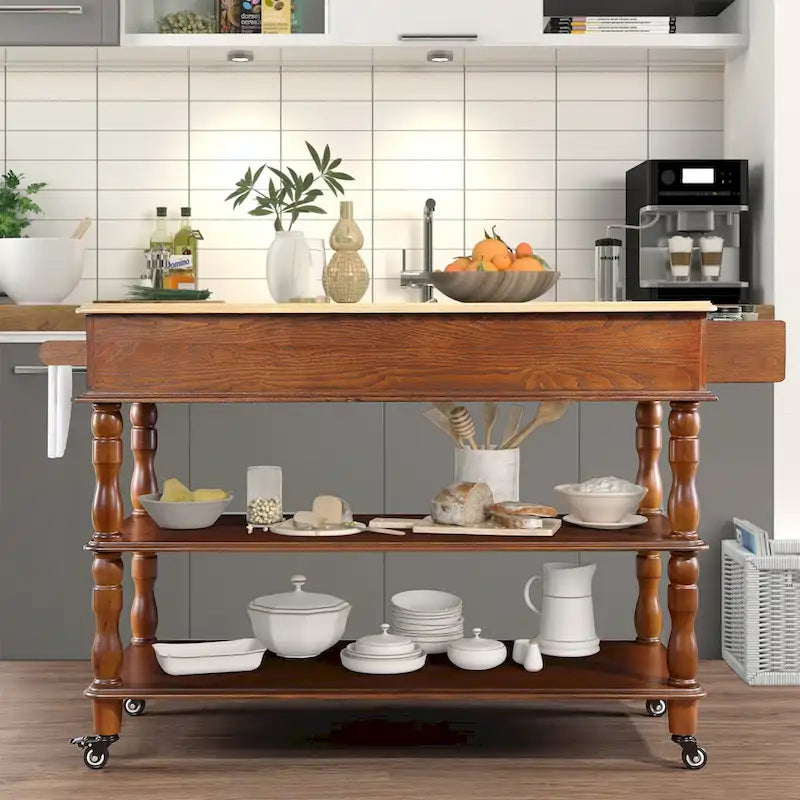 Rolling Kitchen Island with Storage, Wheels, Wine and Spice Rack