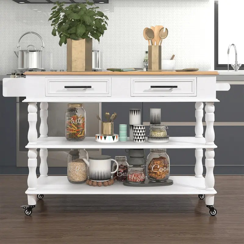 Rolling Kitchen Island with Storage, Wheels, Wine and Spice Rack