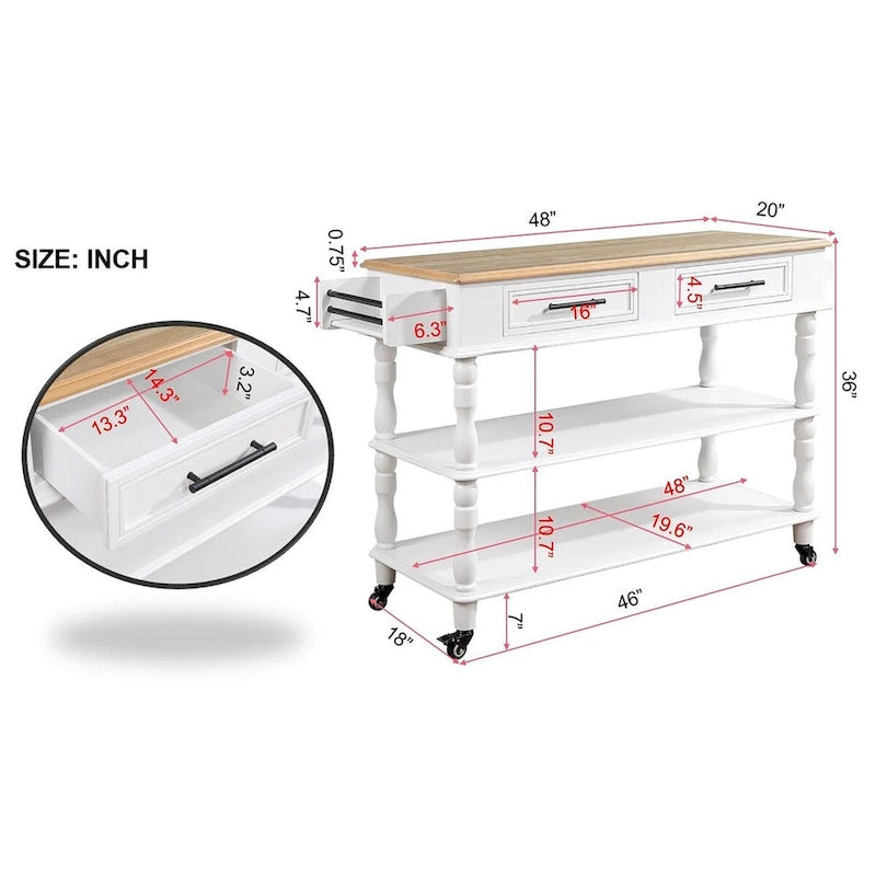Rolling Kitchen Island with Storage, Wheels, Wine and Spice Rack