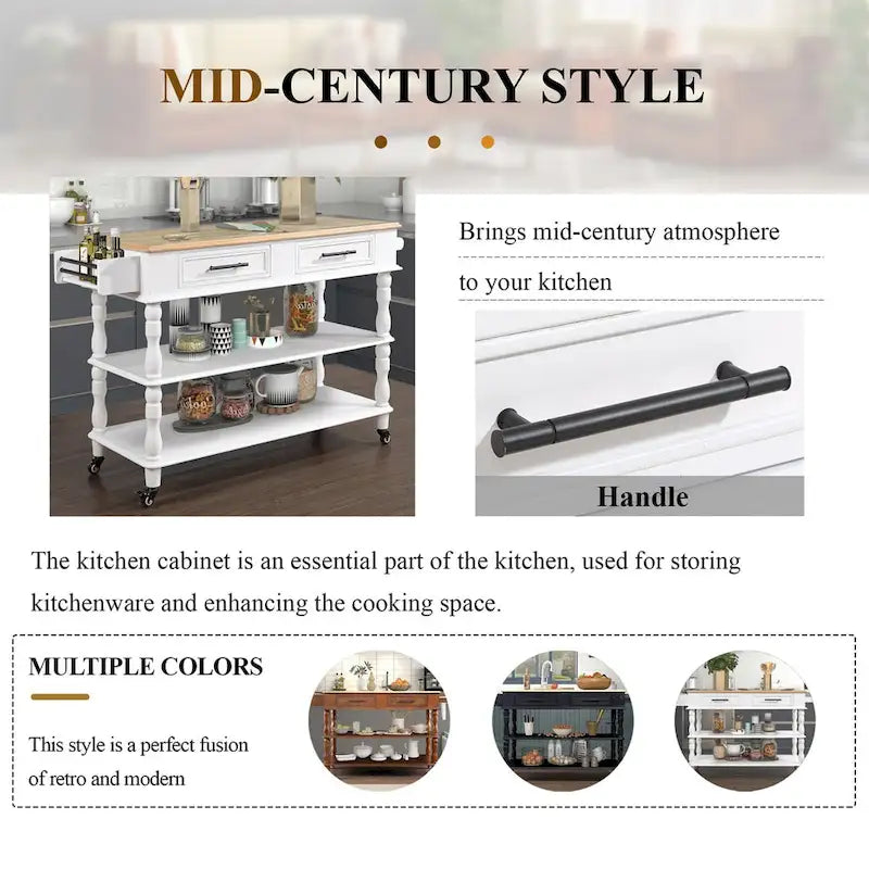Rolling Kitchen Island with Storage, Wheels, Wine and Spice Rack