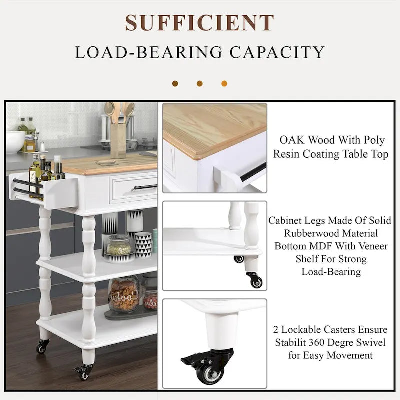 Rolling Kitchen Island with Storage, Wheels, Wine and Spice Rack