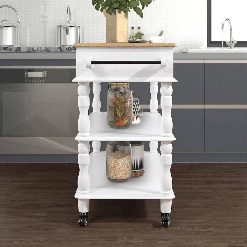 Rolling Kitchen Island with Storage, Wheels, Wine and Spice Rack