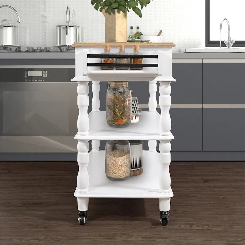 Rolling Kitchen Island with Storage, Wheels, Wine and Spice Rack