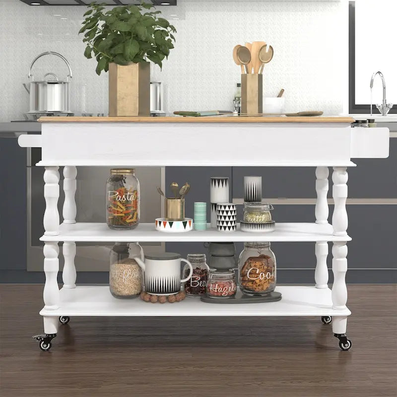 Rolling Kitchen Island with Storage, Wheels, Wine and Spice Rack