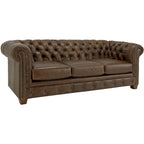 Divano Chesterfield in pelle marrone invecchiata Hancock con bottoni