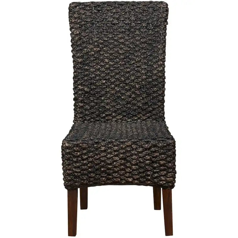 Sedia in legno con schienale alto in vimini intrecciato, set da 2, marrone