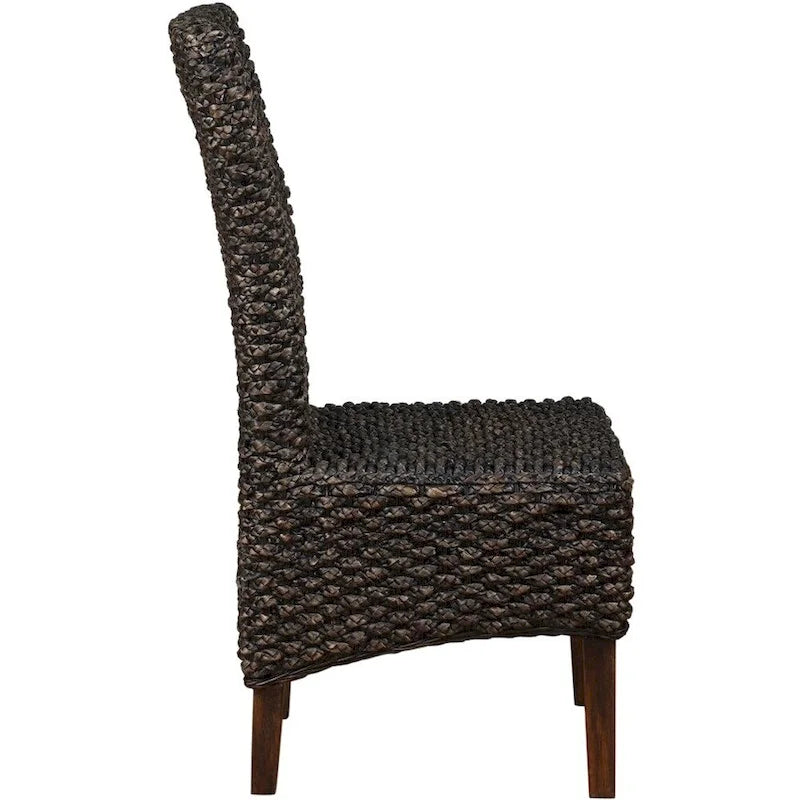 Sedia in legno con schienale alto in vimini intrecciato, set da 2, marrone
