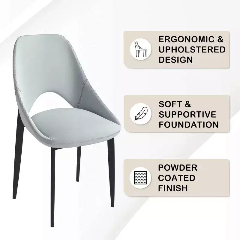 LeisureMod Amalfi Collection Upholstered Dining Chairs Set of 4  Curved Open Back Design with Powder-Coated Iron Legs for Kitchen & Dining Room
