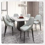 LeisureMod Amalfi Collection Upholstered Dining Chairs Set of 4  Curved Open Back Design with Powder-Coated Iron Legs for Kitchen & Dining Room