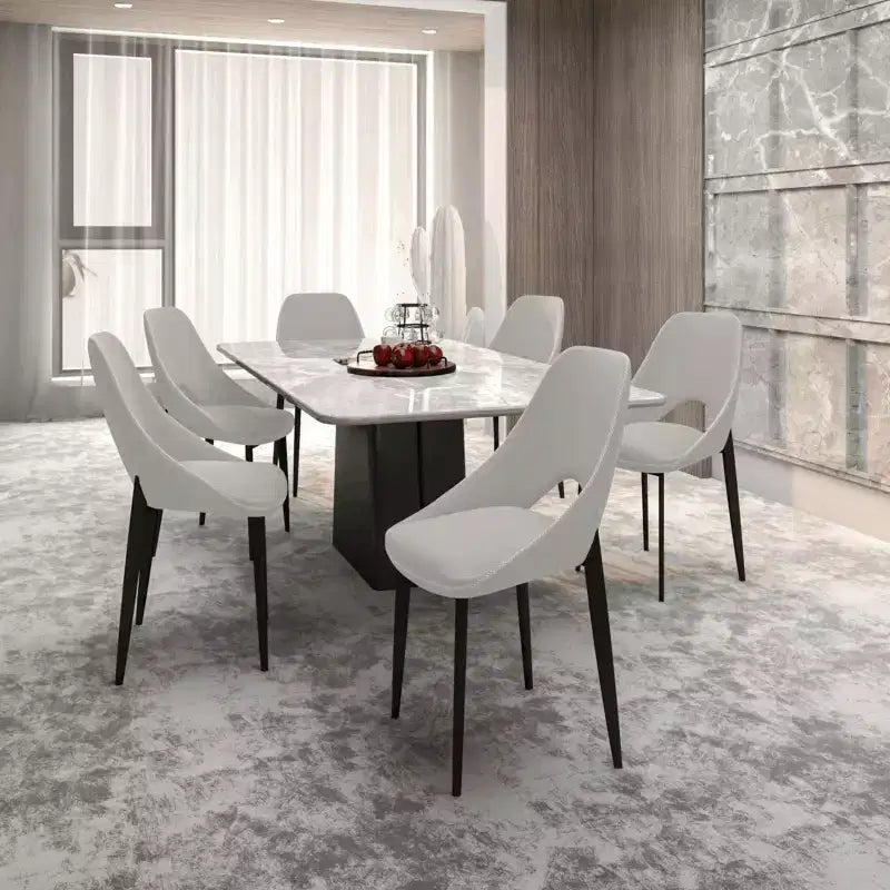 LeisureMod Amalfi Collection Upholstered Dining Chairs Set of 4  Curved Open Back Design with Powder-Coated Iron Legs for Kitchen & Dining Room