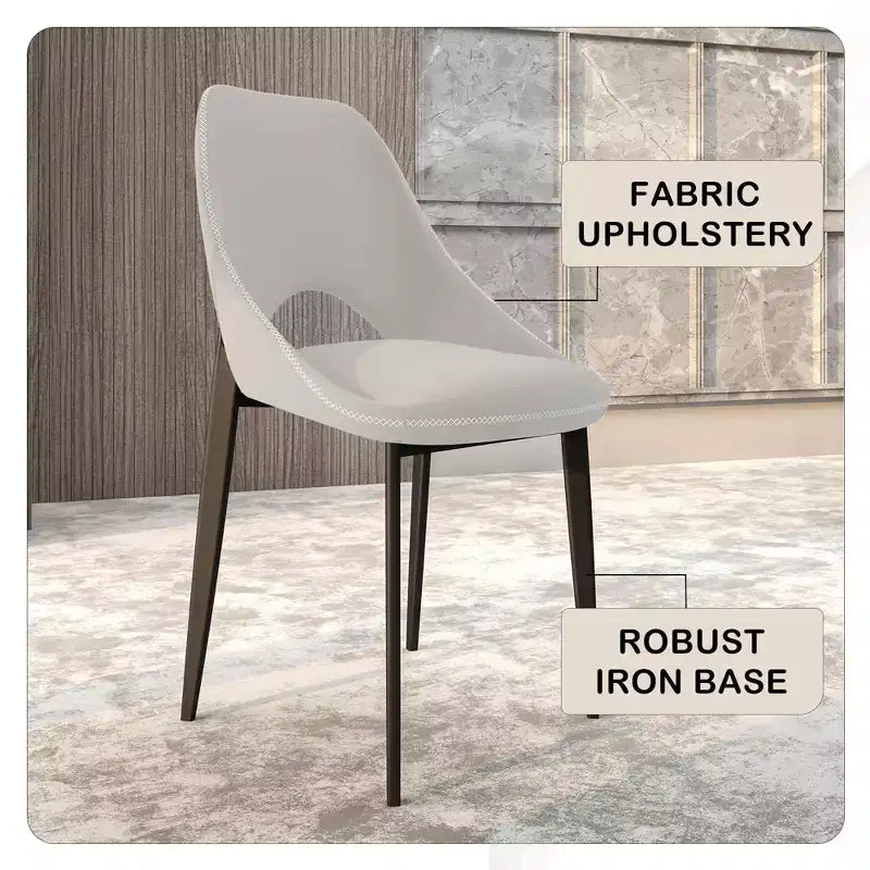 LeisureMod Amalfi Collection Upholstered Dining Chairs Set of 4  Curved Open Back Design with Powder-Coated Iron Legs for Kitchen & Dining Room