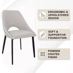 LeisureMod Amalfi Collection Upholstered Dining Chairs Set of 4  Curved Open Back Design with Powder-Coated Iron Legs for Kitchen & Dining Room
