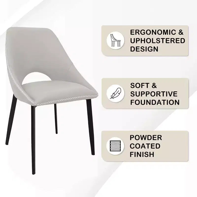 LeisureMod Amalfi Collection Upholstered Dining Chairs Set of 4  Curved Open Back Design with Powder-Coated Iron Legs for Kitchen & Dining Room
