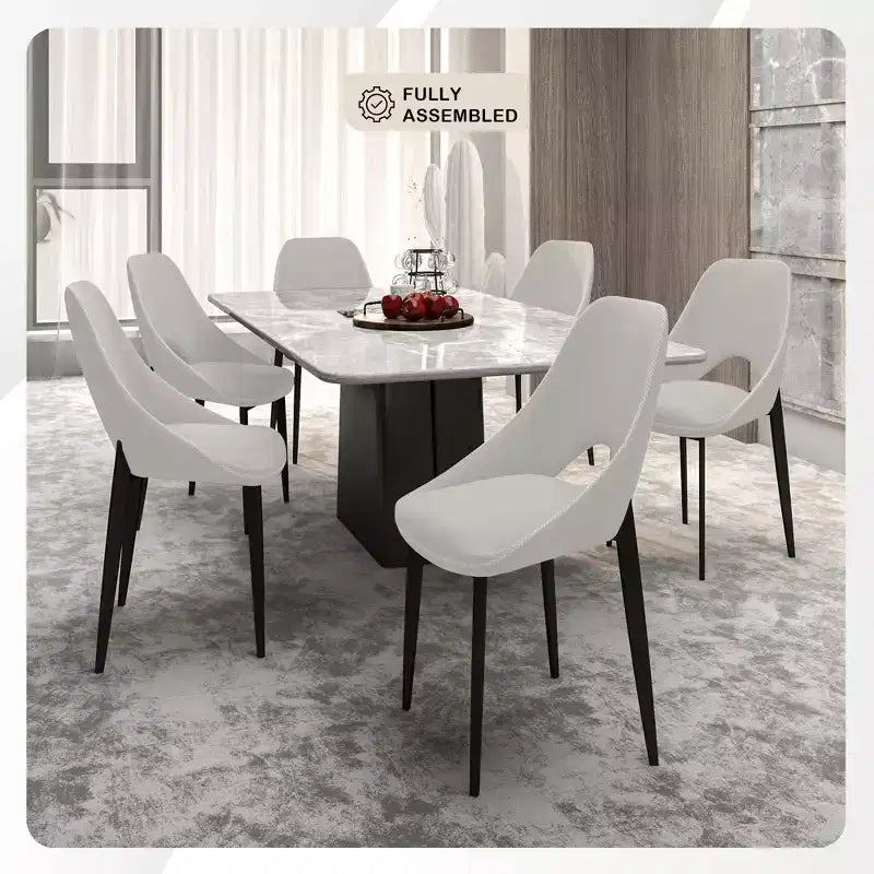 LeisureMod Amalfi Collection Upholstered Dining Chairs Set of 4  Curved Open Back Design with Powder-Coated Iron Legs for Kitchen & Dining Room