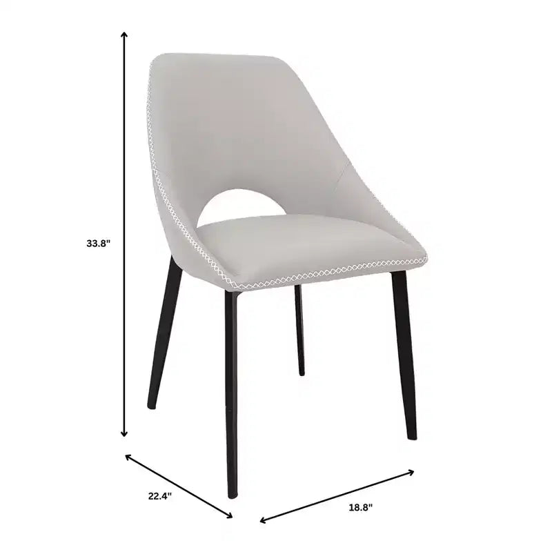 LeisureMod Amalfi Collection Upholstered Dining Chairs Set of 4  Curved Open Back Design with Powder-Coated Iron Legs for Kitchen & Dining Room