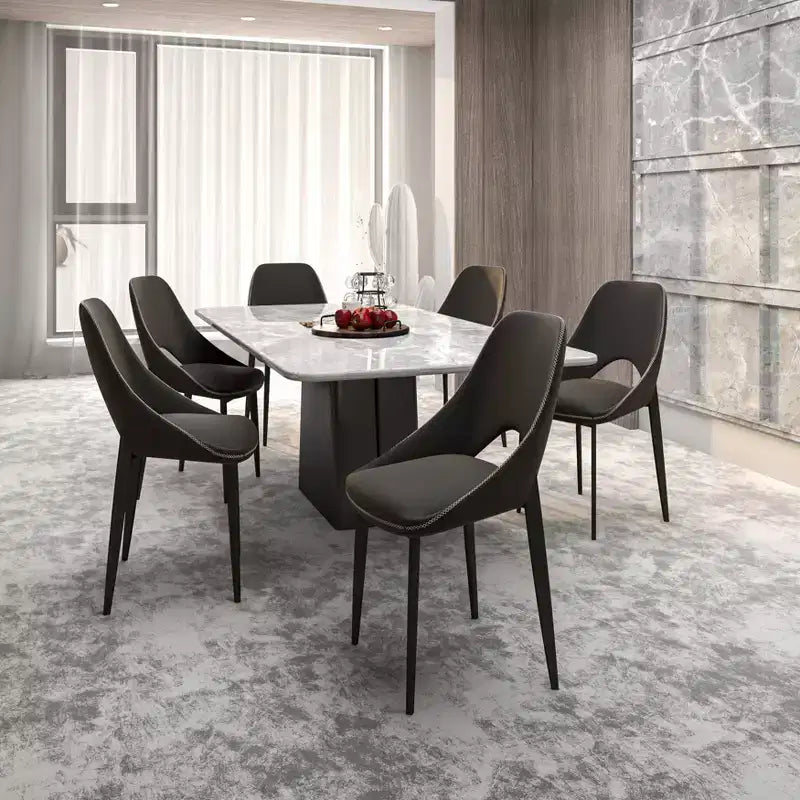 LeisureMod Amalfi Collection Upholstered Dining Chairs Set of 4  Curved Open Back Design with Powder-Coated Iron Legs for Kitchen & Dining Room