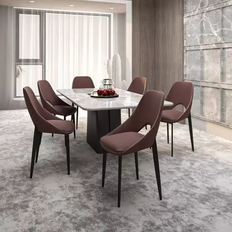 LeisureMod Amalfi Collection Upholstered Dining Chairs Set of 4  Curved Open Back Design with Powder-Coated Iron Legs for Kitchen & Dining Room