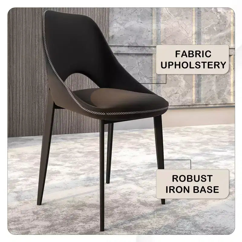 LeisureMod Amalfi Collection Upholstered Dining Chairs Set of 4  Curved Open Back Design with Powder-Coated Iron Legs for Kitchen & Dining Room