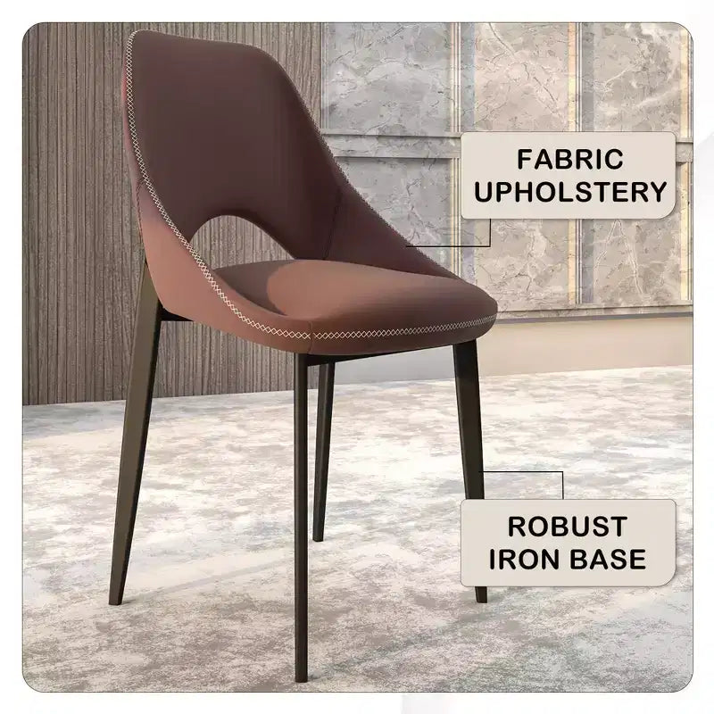LeisureMod Amalfi Collection Upholstered Dining Chairs Set of 4  Curved Open Back Design with Powder-Coated Iron Legs for Kitchen & Dining Room