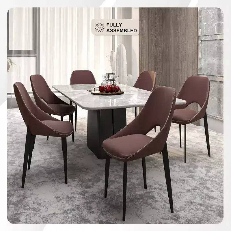 LeisureMod Amalfi Collection Upholstered Dining Chairs Set of 4  Curved Open Back Design with Powder-Coated Iron Legs for Kitchen & Dining Room