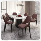 LeisureMod Amalfi Collection Upholstered Dining Chairs Set of 4  Curved Open Back Design with Powder-Coated Iron Legs for Kitchen & Dining Room