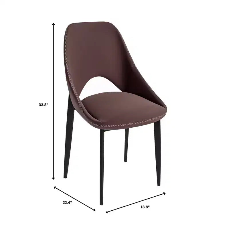 LeisureMod Amalfi Collection Upholstered Dining Chairs Set of 4  Curved Open Back Design with Powder-Coated Iron Legs for Kitchen & Dining Room