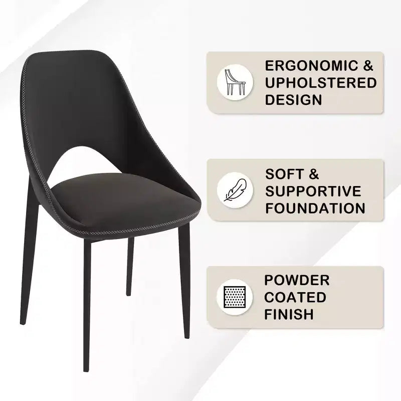 LeisureMod Amalfi Collection Upholstered Dining Chairs Set of 4  Curved Open Back Design with Powder-Coated Iron Legs for Kitchen & Dining Room