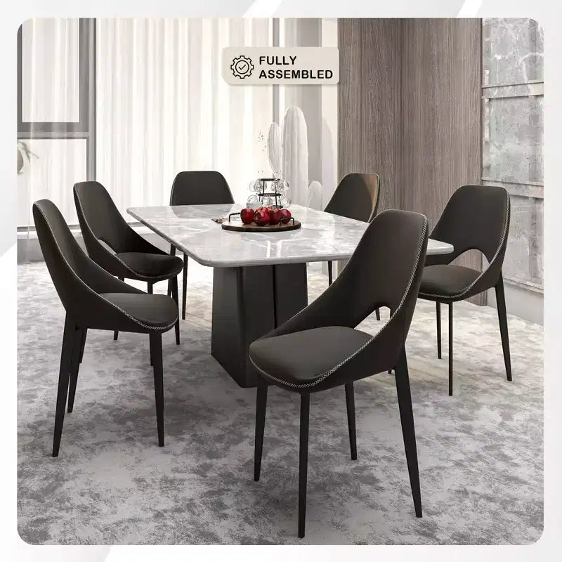 LeisureMod Amalfi Collection Upholstered Dining Chairs Set of 4  Curved Open Back Design with Powder-Coated Iron Legs for Kitchen & Dining Room