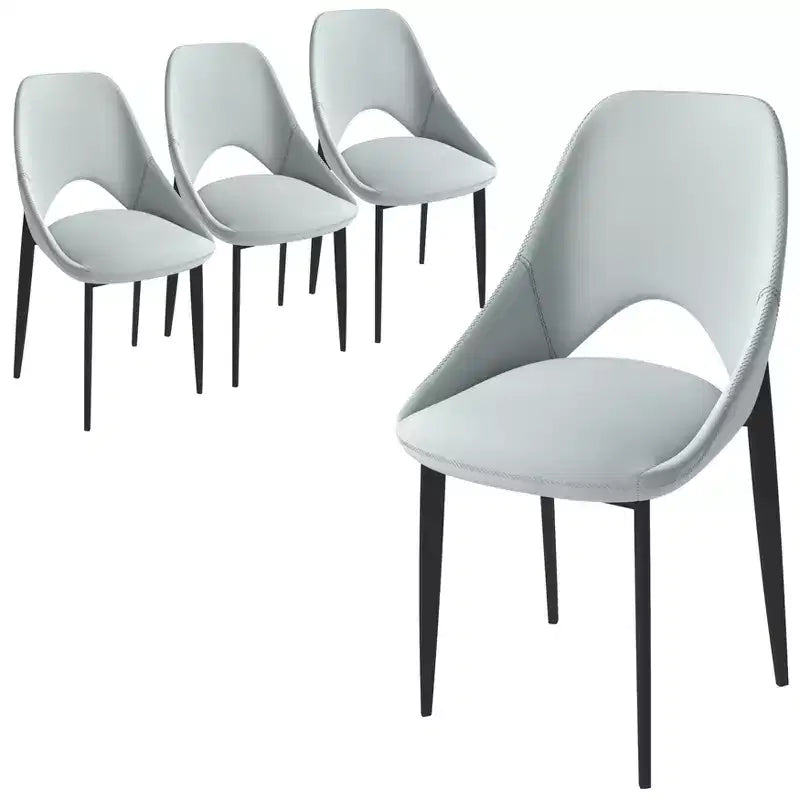 LeisureMod Amalfi Collection Upholstered Dining Chairs Set of 4  Curved Open Back Design with Powder-Coated Iron Legs for Kitchen & Dining Room