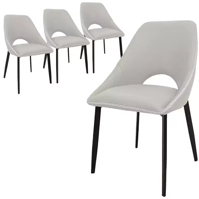 LeisureMod Amalfi Collection Upholstered Dining Chairs Set of 4  Curved Open Back Design with Powder-Coated Iron Legs for Kitchen & Dining Room