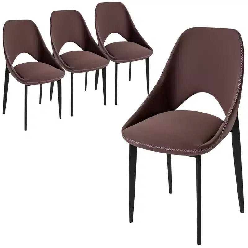 LeisureMod Amalfi Collection Upholstered Dining Chairs Set of 4  Curved Open Back Design with Powder-Coated Iron Legs for Kitchen & Dining Room