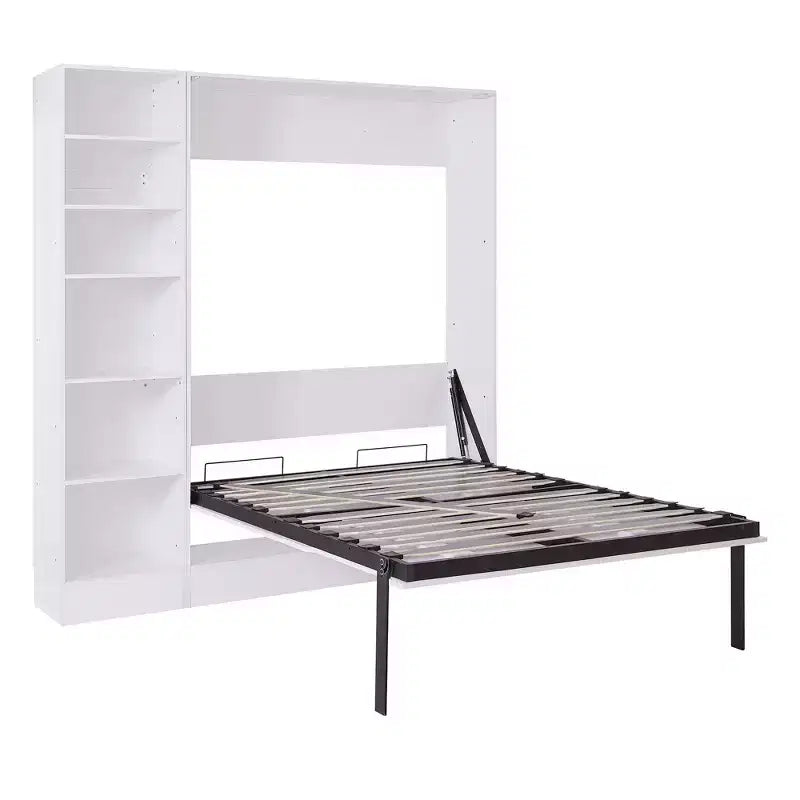 Full/Twin Size Murphy Bed Wall Bed with 3/2 Seat Sofa and Storage Shelves, White+Gray -ModernLuxe
