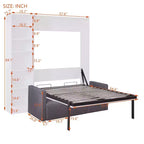 Full/Twin Size Murphy Bed Wall Bed with 3/2 Seat Sofa and Storage Shelves, White+Gray -ModernLuxe