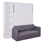 Full/Twin Size Murphy Bed Wall Bed with 3/2 Seat Sofa and Storage Shelves, White+Gray -ModernLuxe