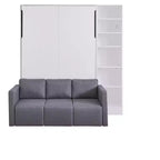 Full/Twin Size Murphy Bed Wall Bed with 3/2 Seat Sofa and Storage Shelves, White+Gray -ModernLuxe