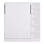 Full/Twin Size Murphy Bed Wall Bed with 3/2 Seat Sofa and Storage Shelves, White+Gray -ModernLuxe