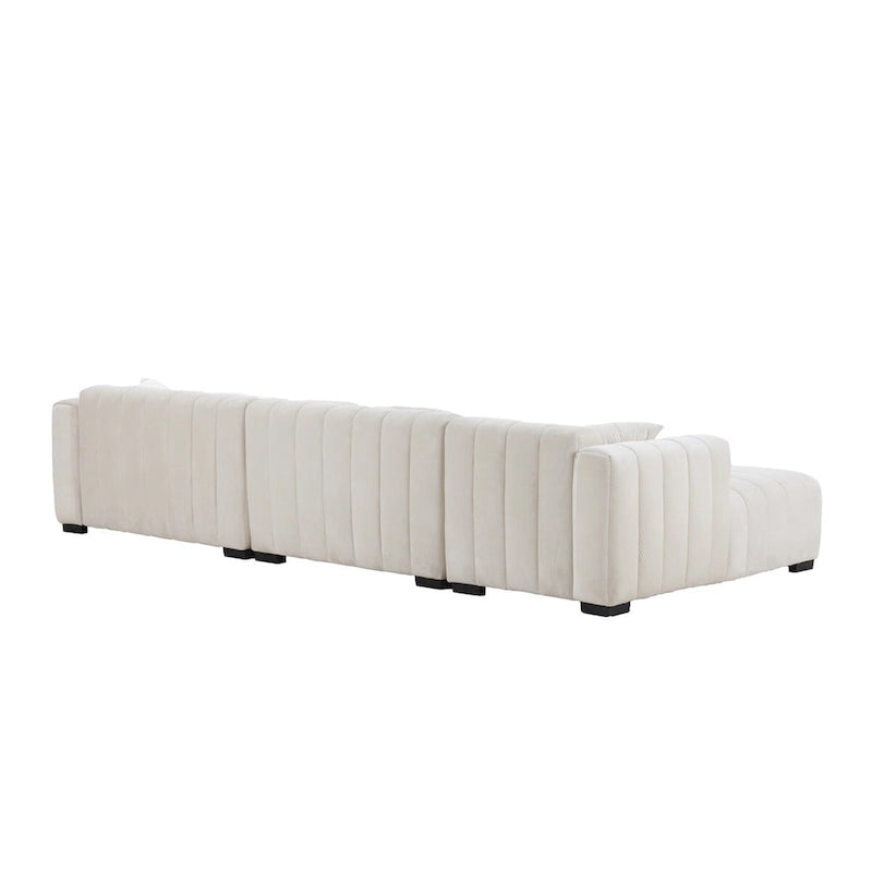 Channel Tufted Sofa Velvet Upholstered Left Chaise Modular Sofa