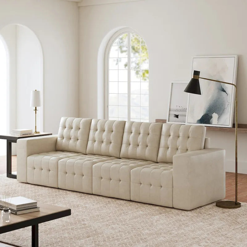 Pouf Aurora in Vera Pelle con Design Trapuntato di HULALA HOME